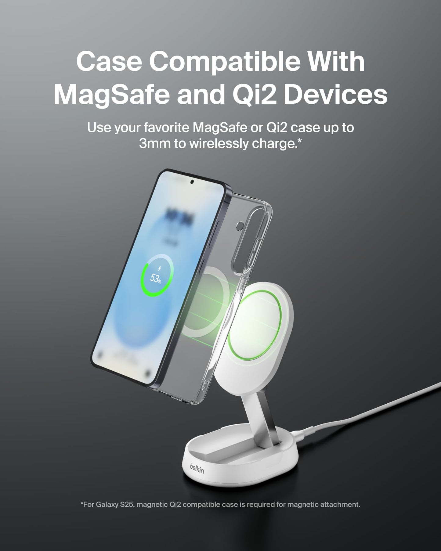 Belkin - Soporte de Carga magnético Convertible de 15 W, Cargador rápido Qi2 Compatible con MagSafe, Cargador de iPhone 12 en adelante