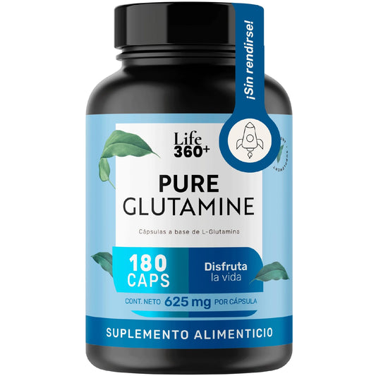 LIFE 360+ Pure Glutamine | 180 Cápsulas | L-Glutamina, Estearato de Magnesio | Suplemento Alimenticio en cápsulas a base de L-Glutamina | Cápsulas de Gelatina | Contenido total 180 porciones