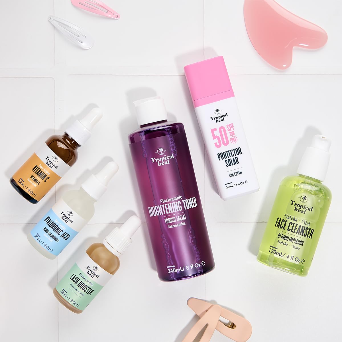 Tropical Heal - Skin Rescue Kit Facial Completo para Cuidado Reparador de Día y Noche - Limpieza, Hidratación, Fortalecimiento de Piel, Pestañas y Cejas