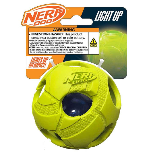 Juguete para Perro Nerf Dog Verde con LED Interactivo, Ligero y Resistente al Agua para Razas Medianas o Grandes