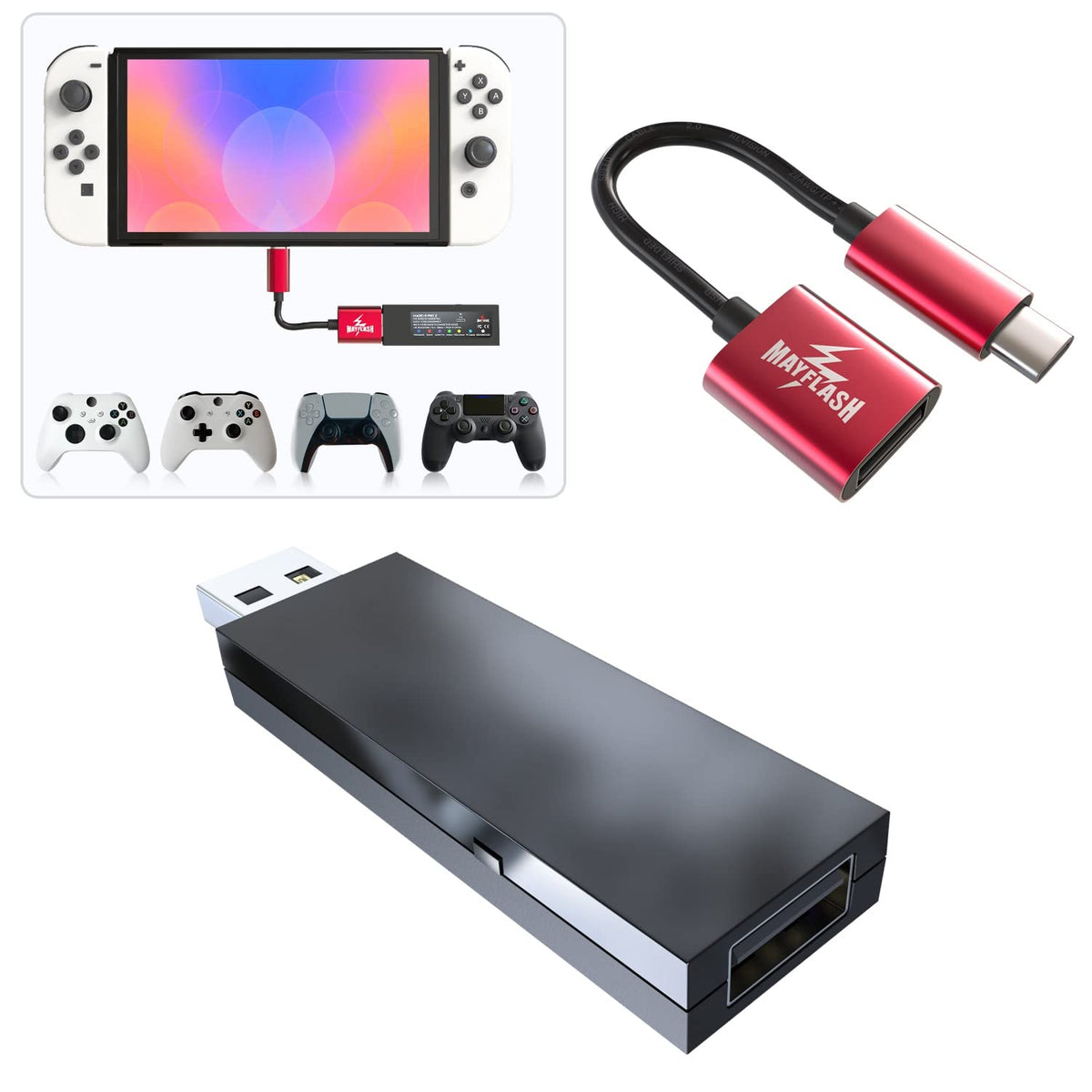 Adaptador USB Inalámbrico Mcbazel Mayflash Magic-S Pro 2 Bluetooth para PS4, Switch, Windows, macOS, Raspberry Pi Compatible con Xbox Series X/S, Xbox One, PS5 y Más