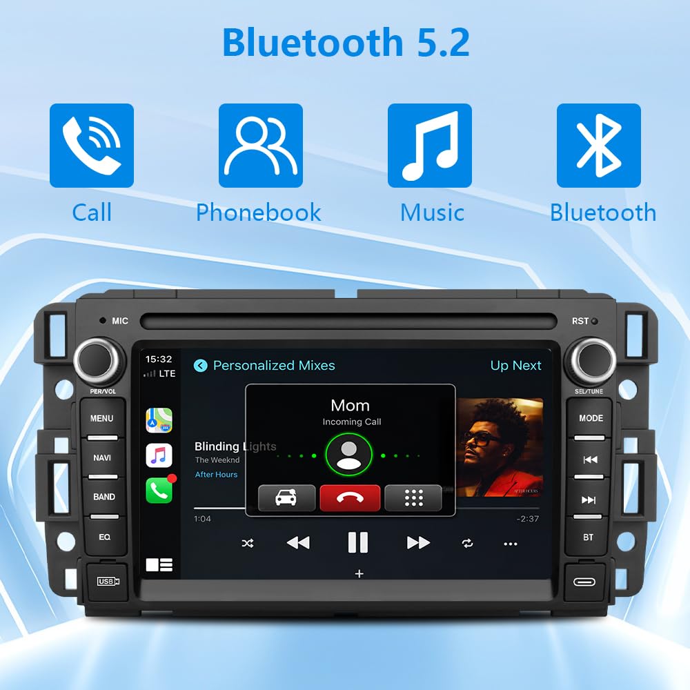 AWESAFE - Estéreo de coche para Chevrolet Silverado Tahoe GMC Sierra Yukon 2007-2013, Android 7 pulgadas visualización táctil Silverado Radio con CarPlay Android Auto Bluetooth GPS AM FM - Cámara