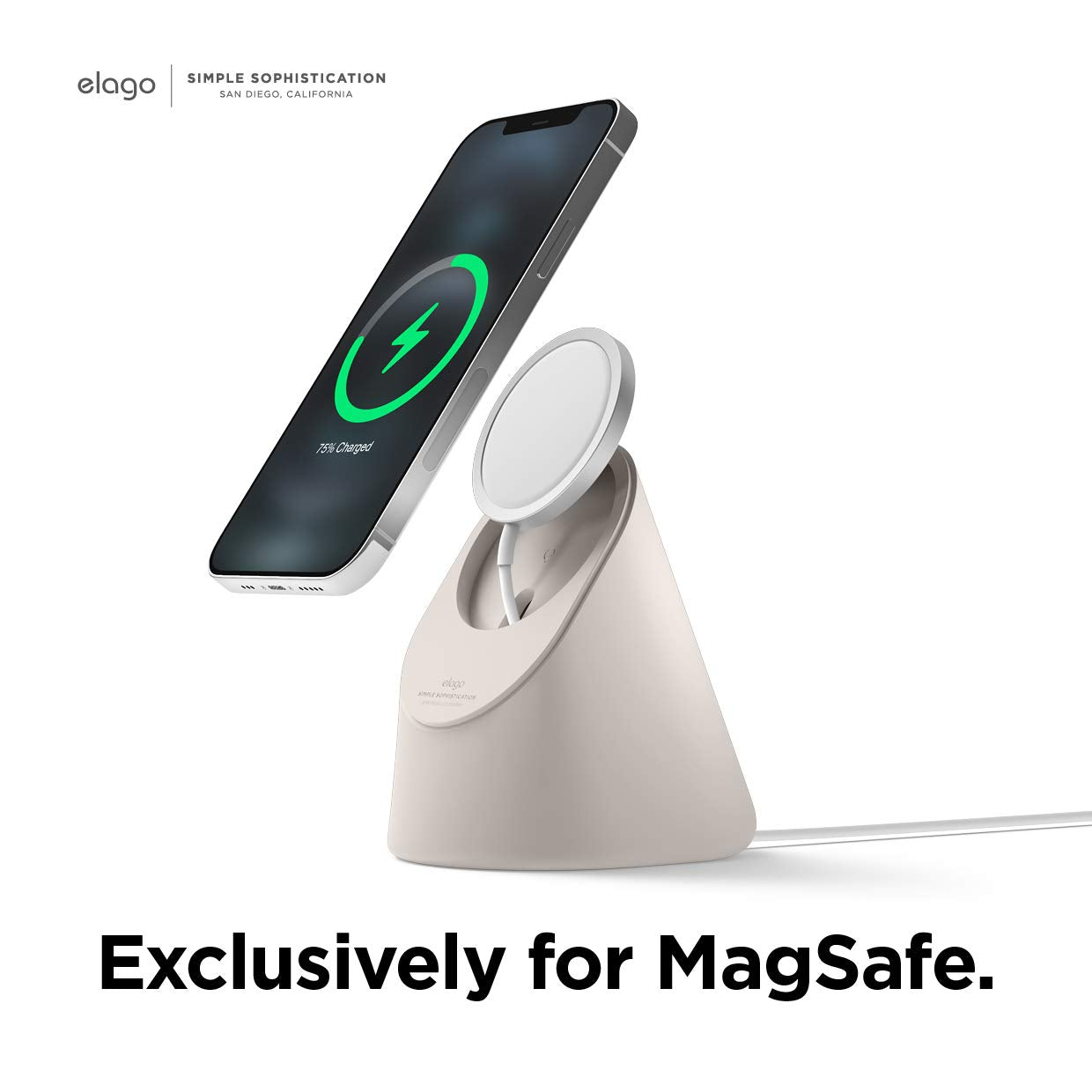 elago MS1 Soporte de Carga Compatible con Magsafe Cargador - Estación de Silicona Premium Compatible con iPhone 15, 14, 13, 12 Serie [Magsafe No Incluidos] (Piedra)