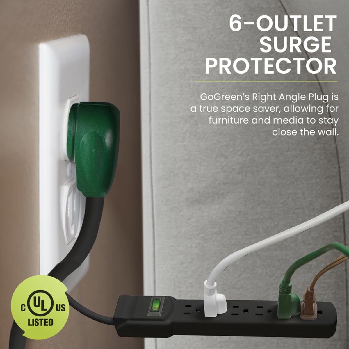 Go Green Power GG-16103MSBK 6 Outlet Surge Protector with 3-Feet Cord