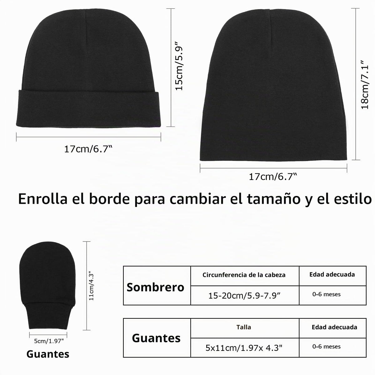 DRESHOW BQUBO Juego de Sombreros y Manoplas de Algodón para Bebé, Sin Arañazos, Gorro de Hospital Recién Nacido para Niños y Niñas, 4 Juegos