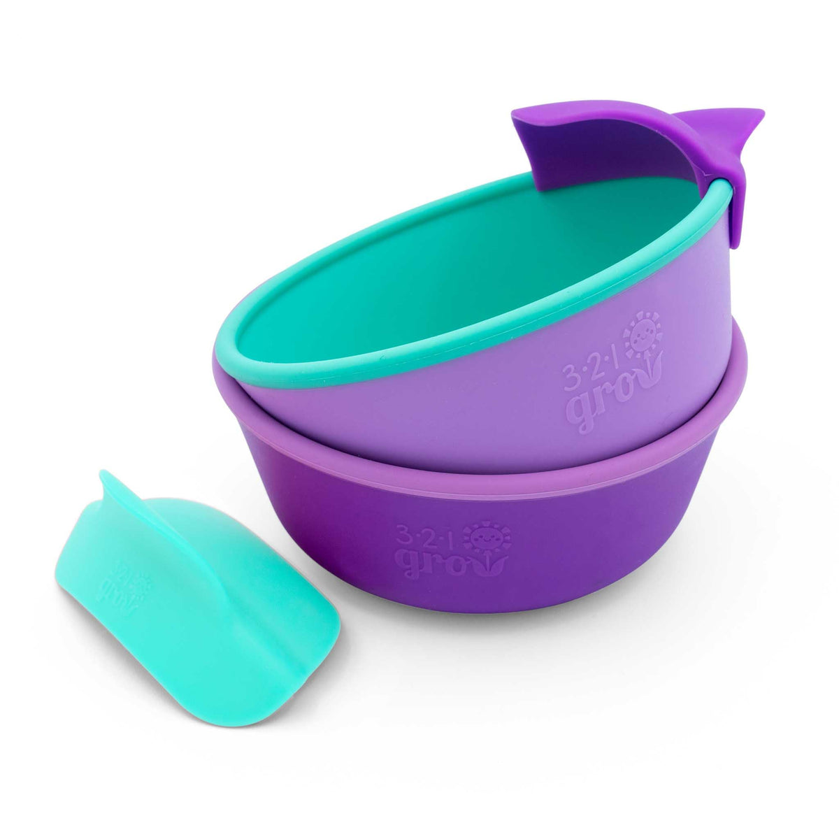 321 Grow Easy Scoop & Hold Bowl Set • tazón de silicona para bebés, niños pequeños • Juego de 2 cuencos | 6 meses | Apto para lavaplatos y microondas (uva)