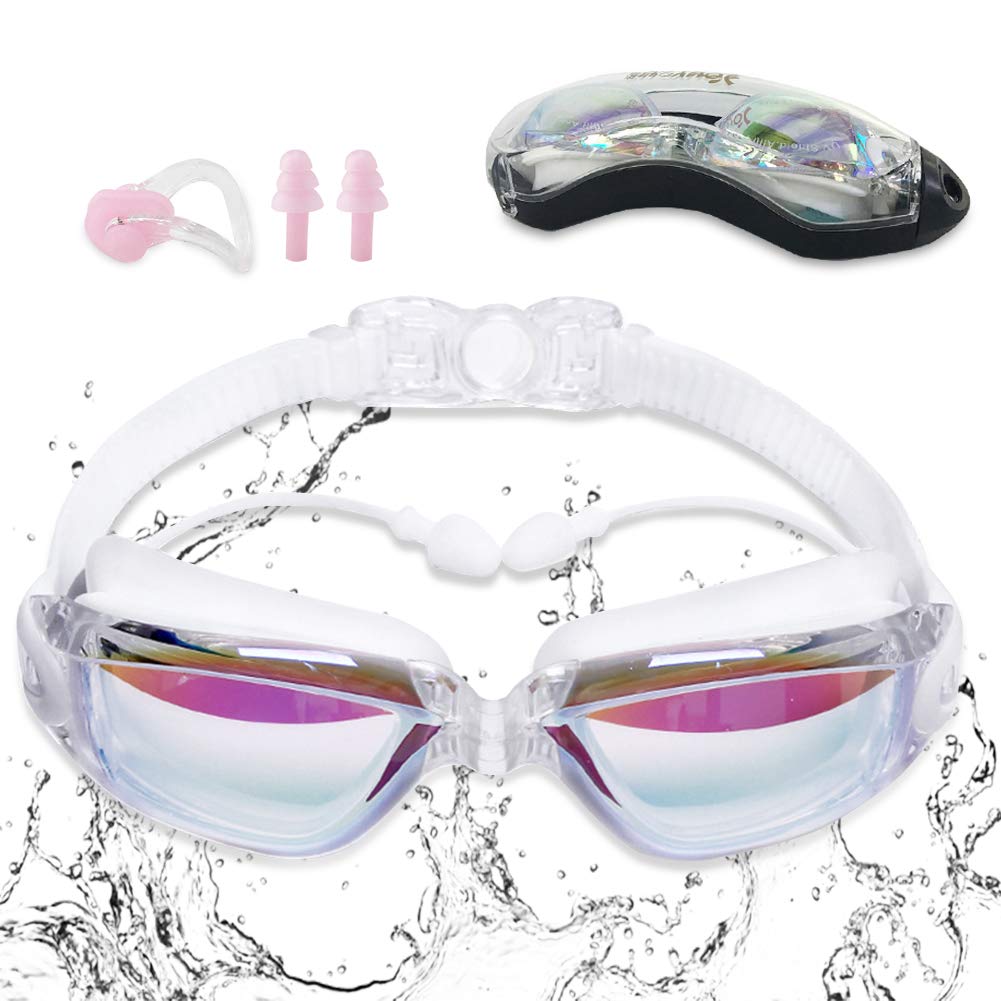 Gafas de Natación Sebami Blancas Protección UV Antivaho Ajustables para Adultos y Niños
