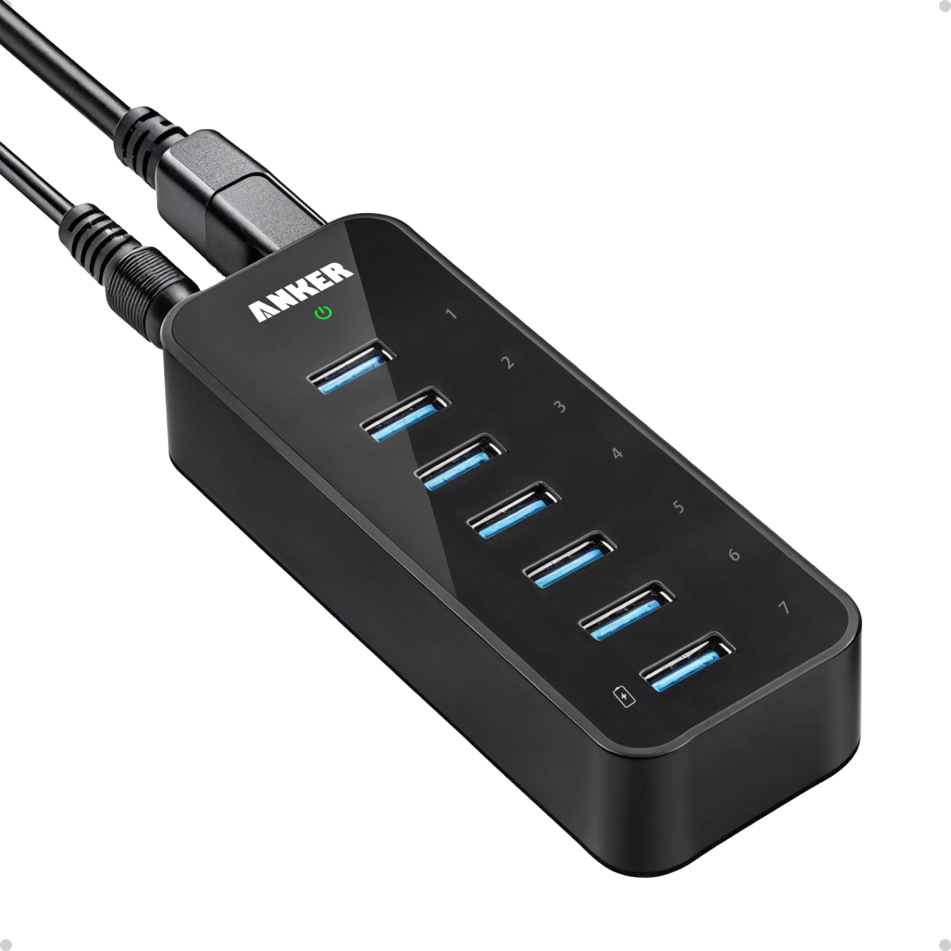 Hub USB Anker Negro 7 Puertos USB 3.0 con Adaptador de Corriente 36 W para Portátil