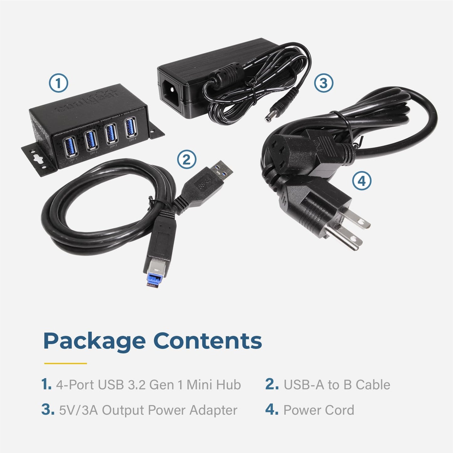 Coolgear Mini Hub de 4 puertos alimentado por USB 3.2, transferencia de datos rápida de 5 Gbps con protección ESD y contra sobretensiones, concentrador USB duradero y montable