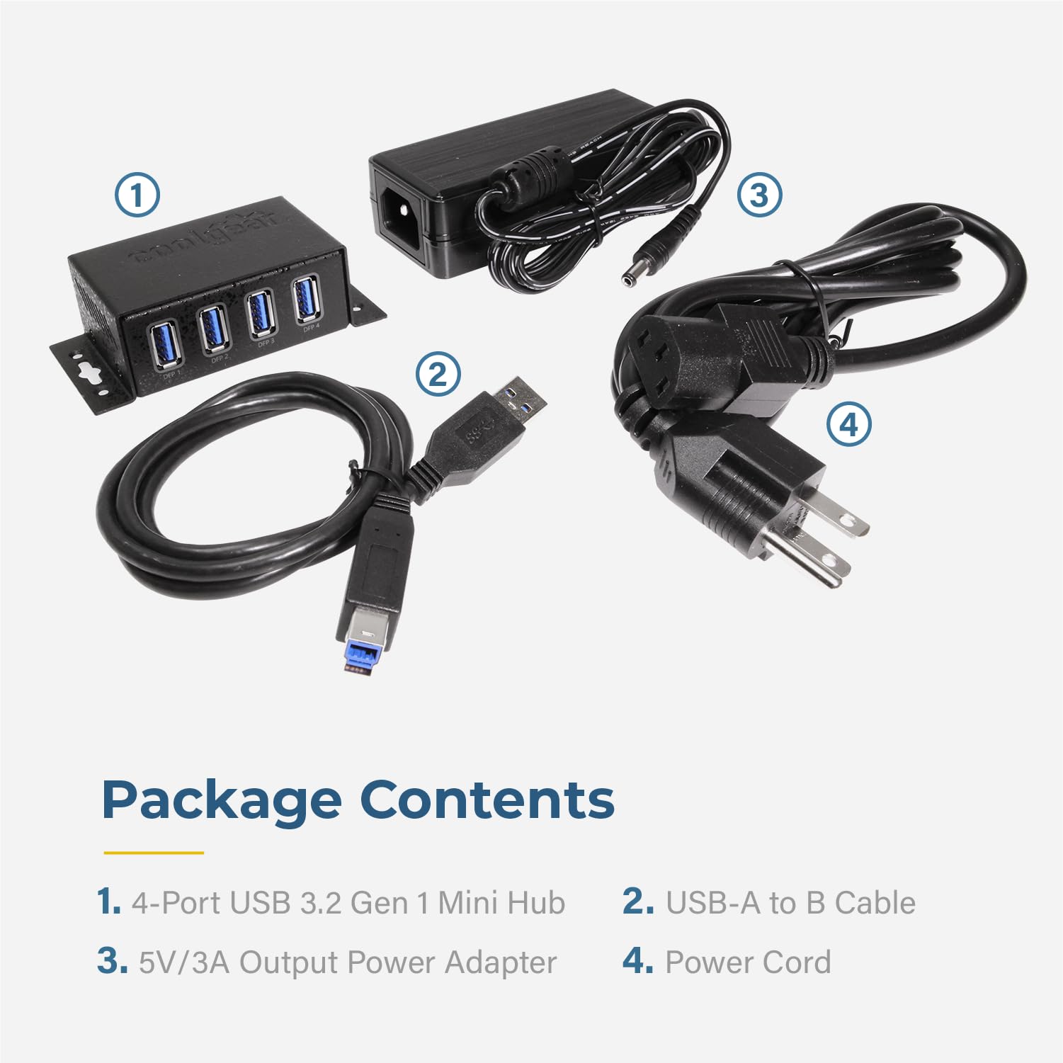 Coolgear Mini Hub de 4 puertos alimentado por USB 3.2, transferencia de datos rápida de 5 Gbps con protección ESD y contra sobretensiones, concentrador USB duradero y montable