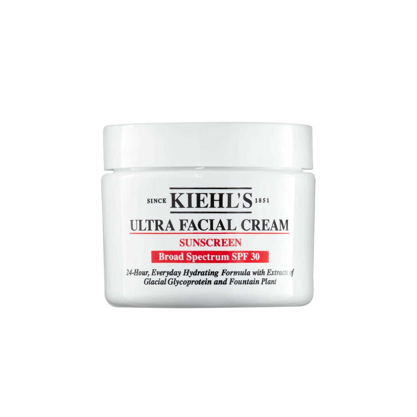 Kiehl's Ultra Facial Face Cream, Crema Facial Hidratante con 30 FPS, Para Todo Tipo de Piel con Protección Solar UV 24 Horas, Con Glicoproteína, Sin Grasa, 50 ml