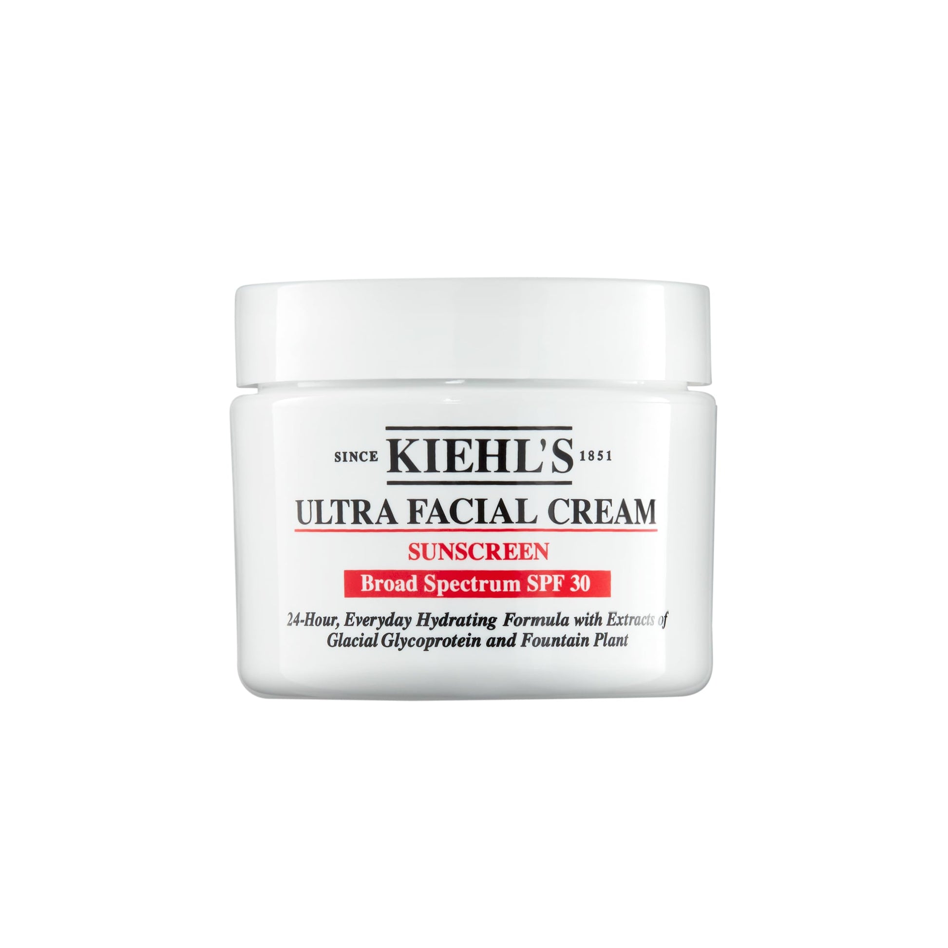Kiehl's Ultra Facial Face Cream, Crema Facial Hidratante con 30 FPS, Para Todo Tipo de Piel con Protección Solar UV 24 Horas, Con Glicoproteína, Sin Grasa, 50 ml