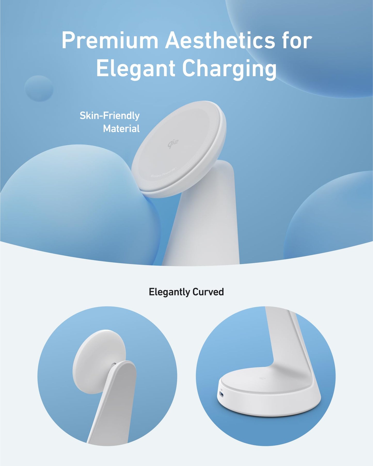 Anker Estación de Carga Inalámbrica 15W, Soporte 2 en 1, Carga Rápida Qi2, Sistema de Carga Dual, Conexión Magnética Segura, Ángulos Ajustables, Diseño Elegante para iPhone 15 Pro y Auriculares TWS