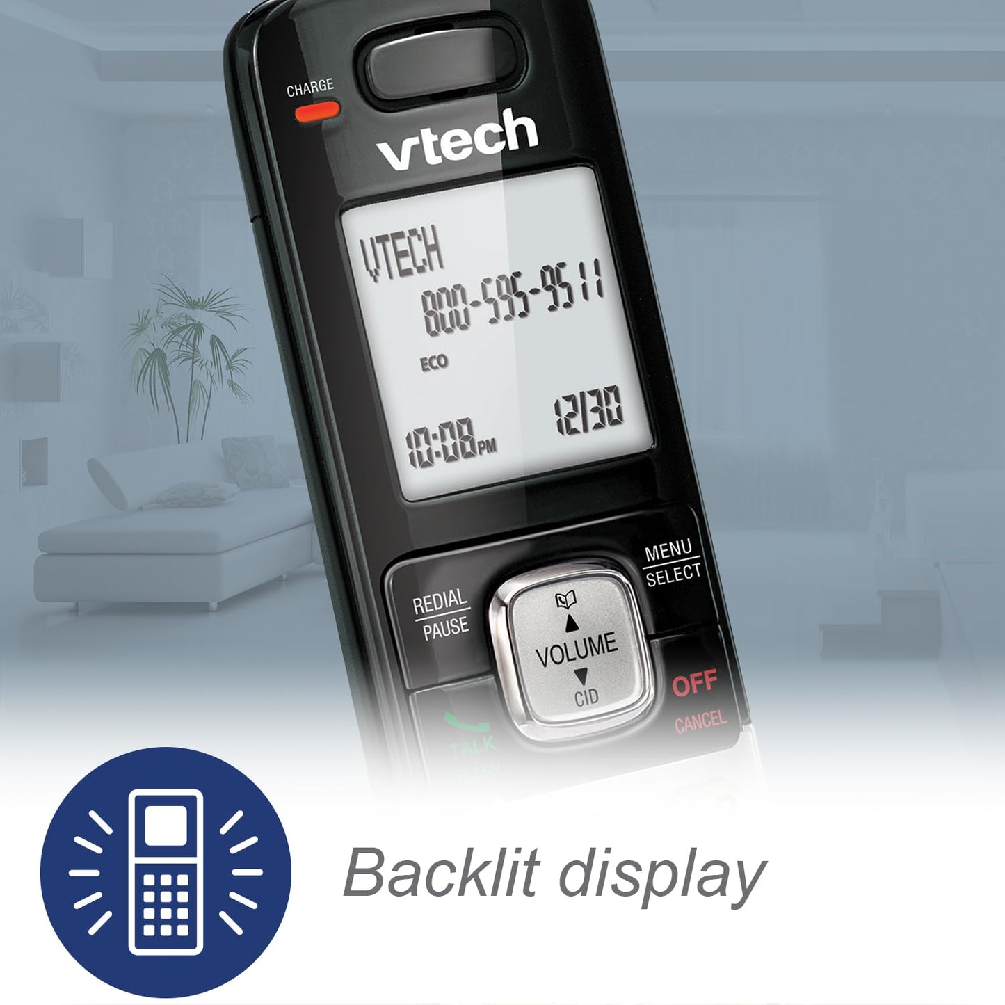 VTech - Teléfono DECT 6.0 con base para identificación de llamadas y llamada en espera, Plateado/Negro