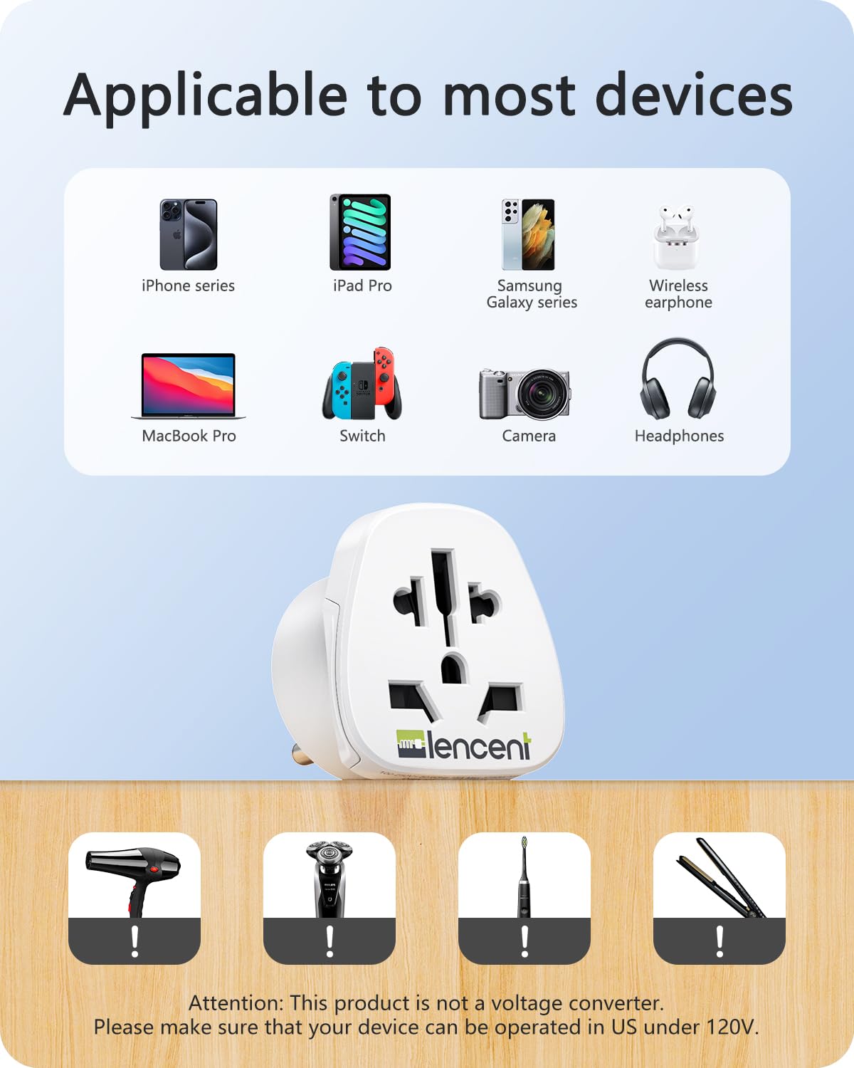LENCENT 2X Adaptador de Enchufe del Mundo a los EE. UU., Convierte Enchufe de Europa/Reino Unido/Australia/China en Enchufe Americano
