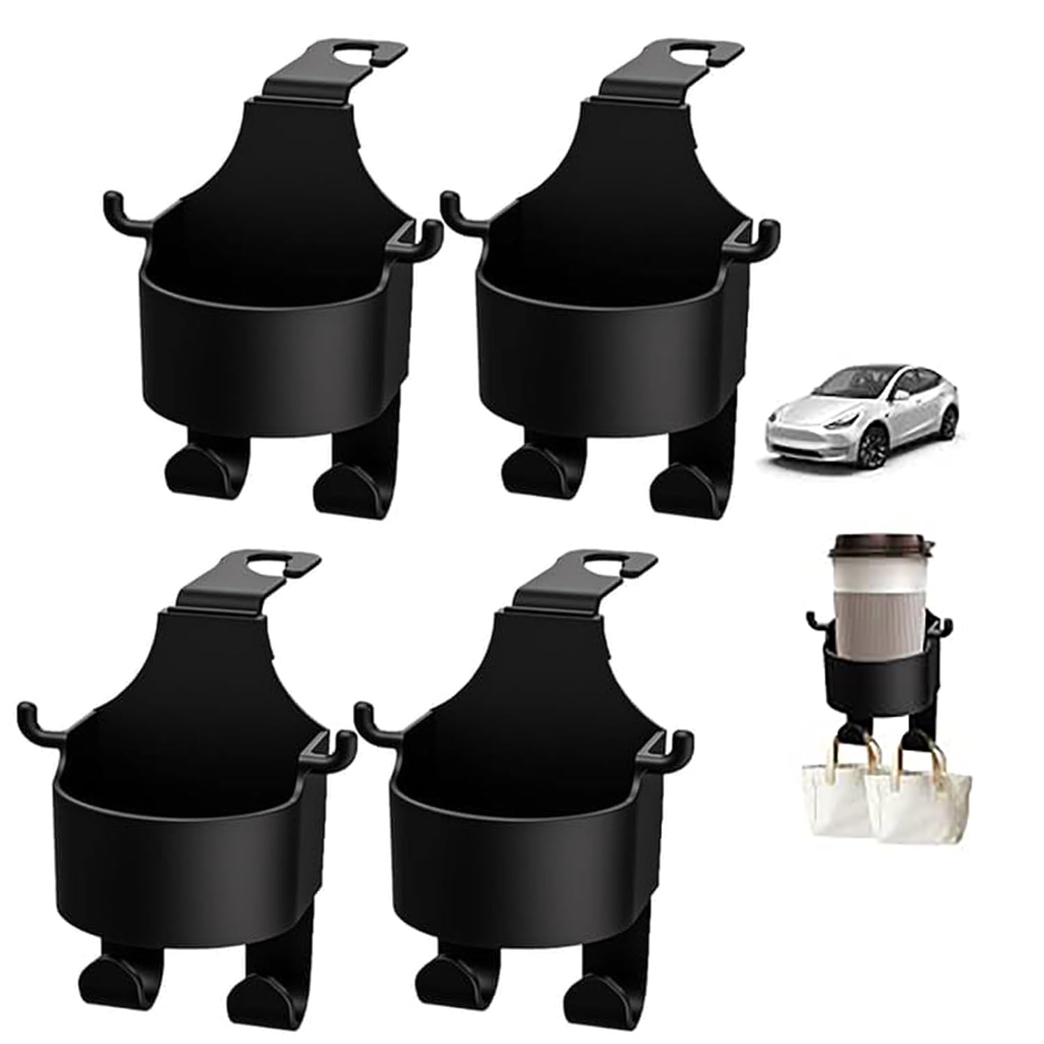 Gancho Multifuncional Walquicks Negro con Soporte para Taza y Portavasos para Respaldo de Asiento de Automóvil