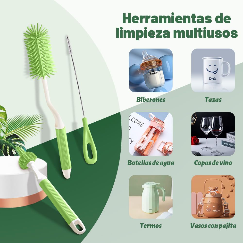 EDWINAYY Juego de Cepillo para Biberones, 4 EN 1 Multifunción, Verde