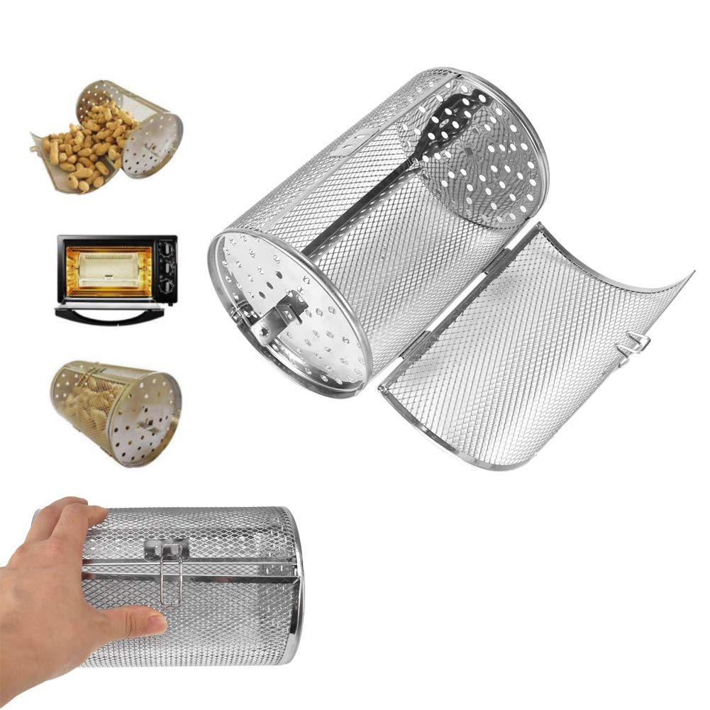 LANTRO JS - Cesta de horno de 1 pieza, parrilla de barbacoa de acero inoxidable, cesta de horno de tambor tostador de 12 * 18 cm para frutas secas para hornear