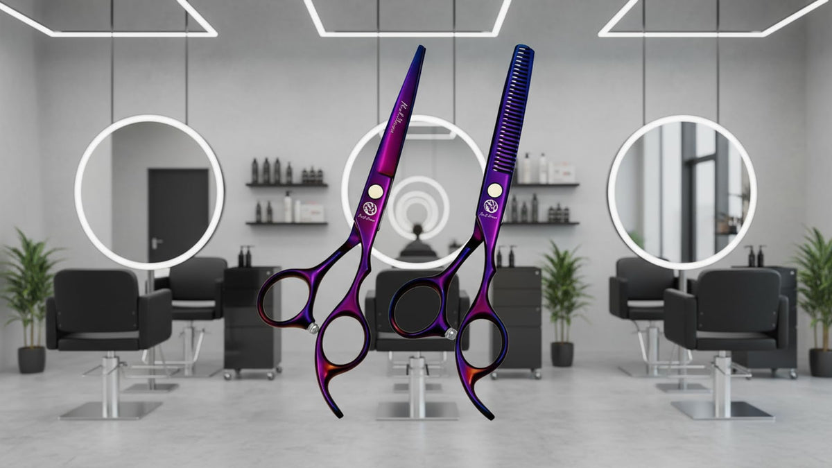 Purple Dragon 6.0 inch Professional Purple Salon Hair Cutting Shears and Thinning Scissors - Perfect for Barber, Hairstylist, Hairdresser and Home Use
