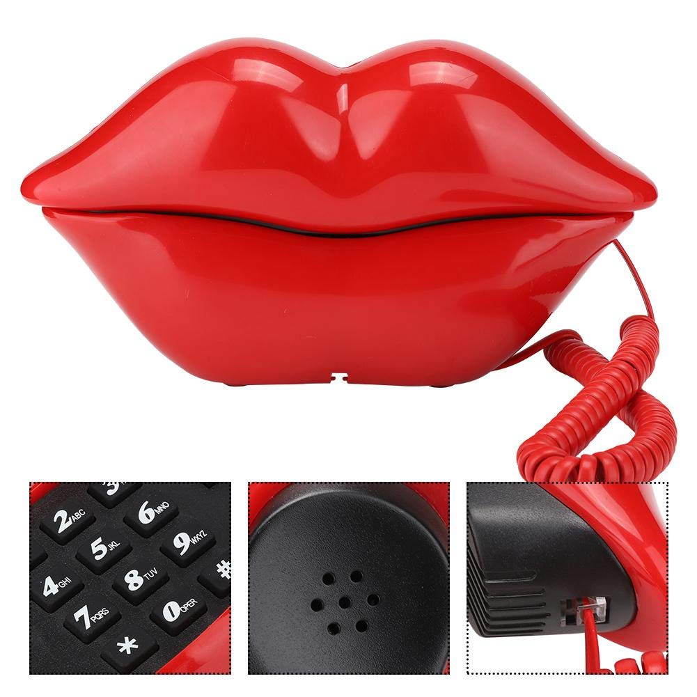 070 Teléfono con Cable, Multifuncional, Bonito teléfono con Forma de Labios, teléfono de Escritorio, decoración del hogar, teléfono Fijo de Escritorio, teléfono Fijo para Hotel en casa(Rojo)