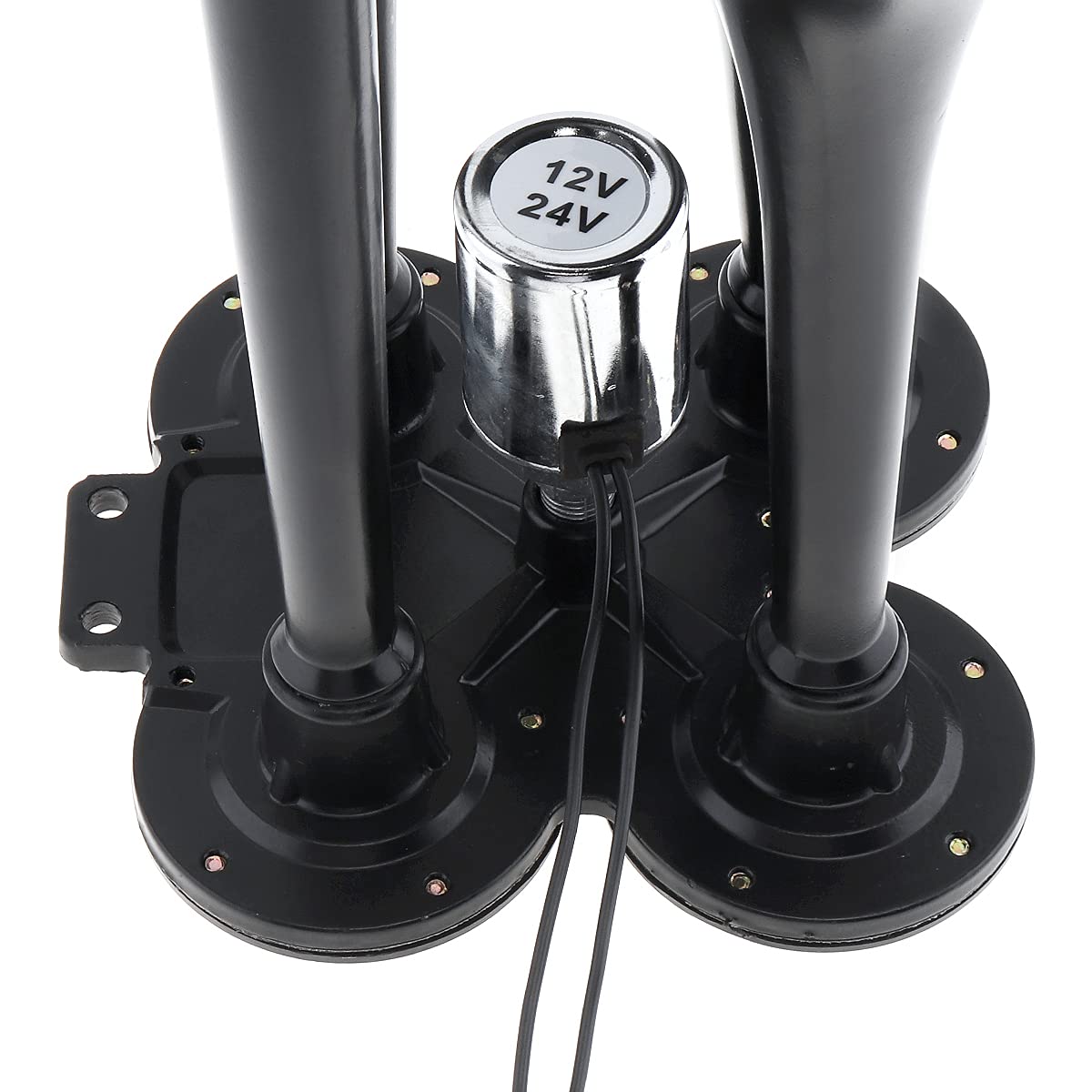 DriSentri 4 trompetas de aire bocina de tren de 12 V 178 dB súper fuerte negro cuatro trompetas bocina de aire para coches, camiones, barcos, SUV, motocicletas, vehículos