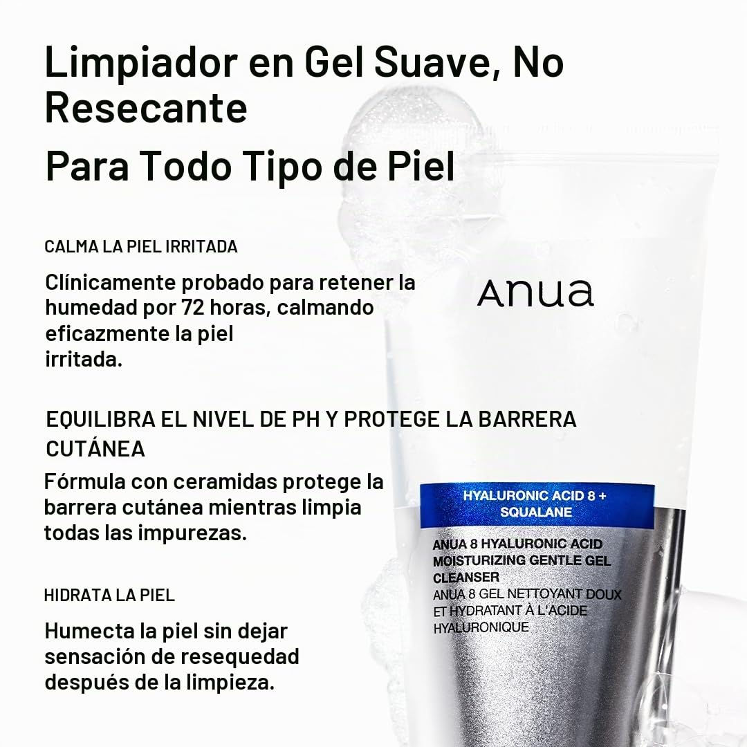 ANUA Moisturizing Gentle Gel Cleanser, Hyaluronic Acid, Squalane, Ceramide, Foaming Facial Korean Cleanser, pH Balance, Daily Hydrating Face Wash, Korean Skincare (150ml/5.07fl oz.)