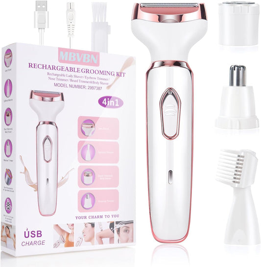 Depiladora Electrica Mujer,Rasuradora Mujer, Portátil Sin Dolor 4 En 1 Navaja De Afeitar Para Mujeres, USB Recargable，Afeitadora femenina sin dolor para el vello facial, cejas, axilas y zona del bikini. (rosa)