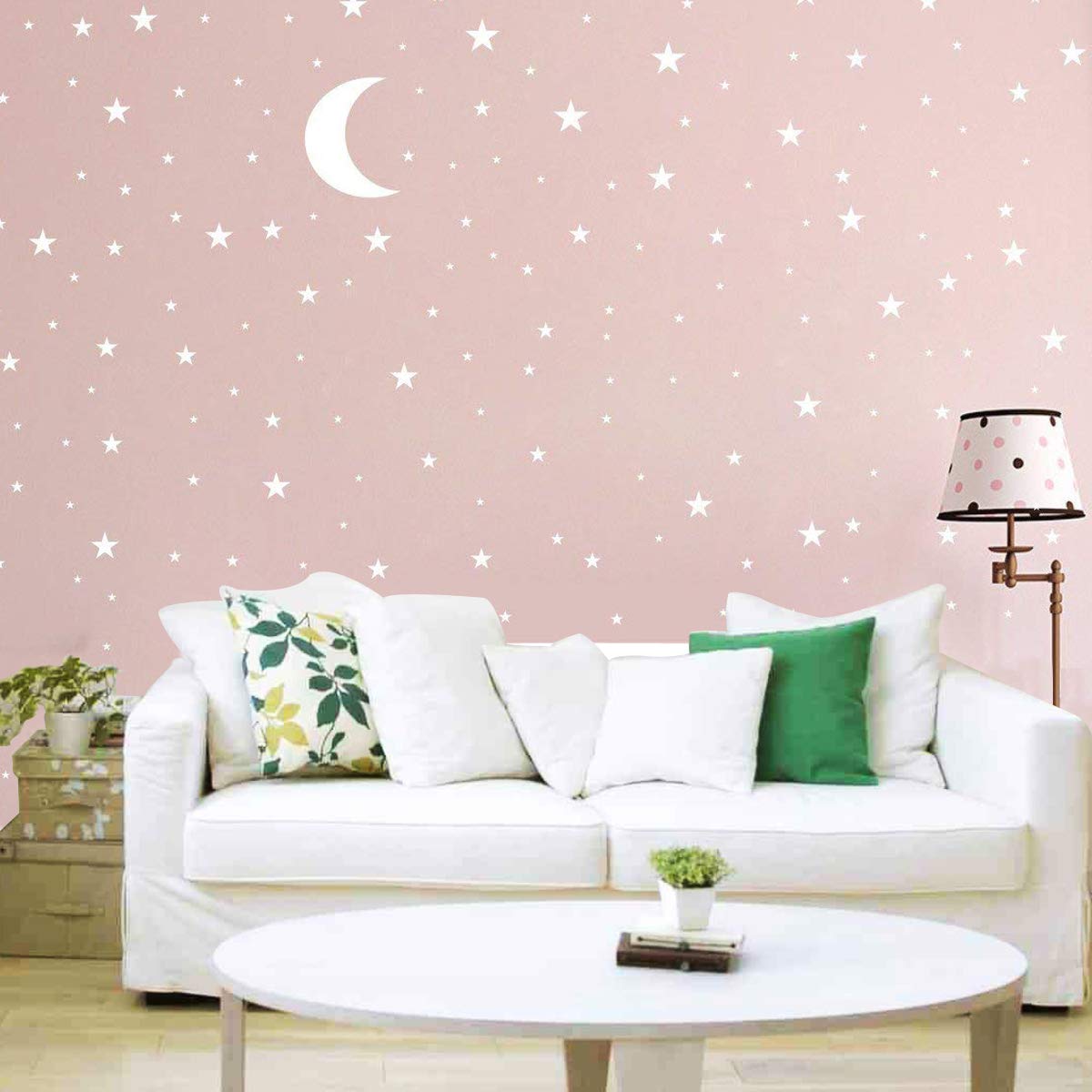 Calcomanía de pared de luna y estrellas, calcomanías de pared de vinilo extraíbles para habitación de bebé, decoración de pared, decoración del hogar (blanco)