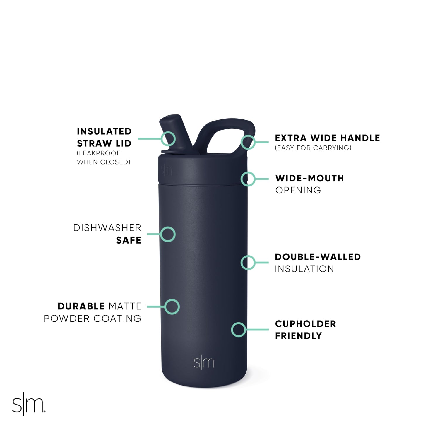 Botella de Agua Simple Modern Deep Ocean Tapa de Popote Aislada para Niñas