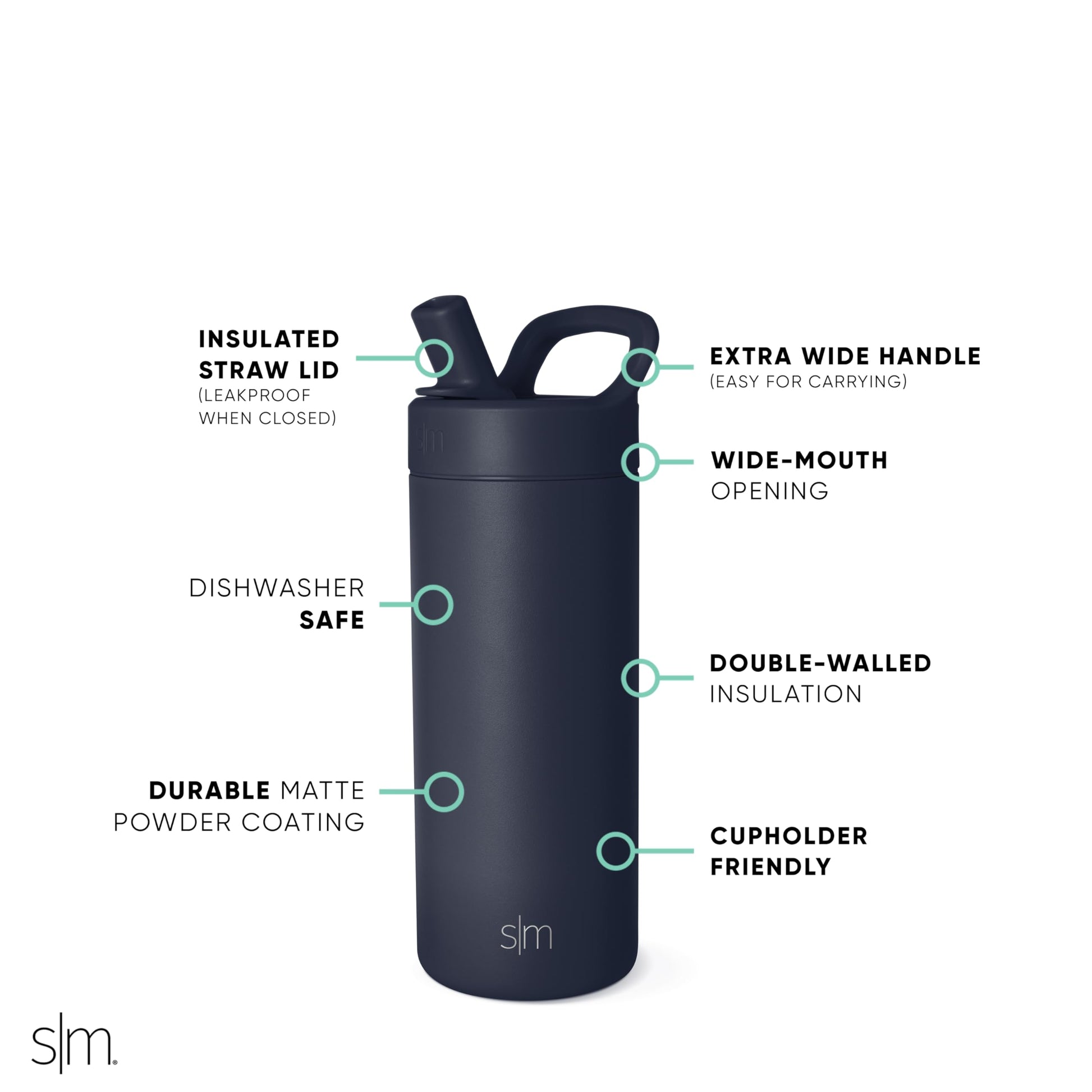 Botella de Agua Simple Modern Deep Ocean Tapa de Popote Aislada para Niñas