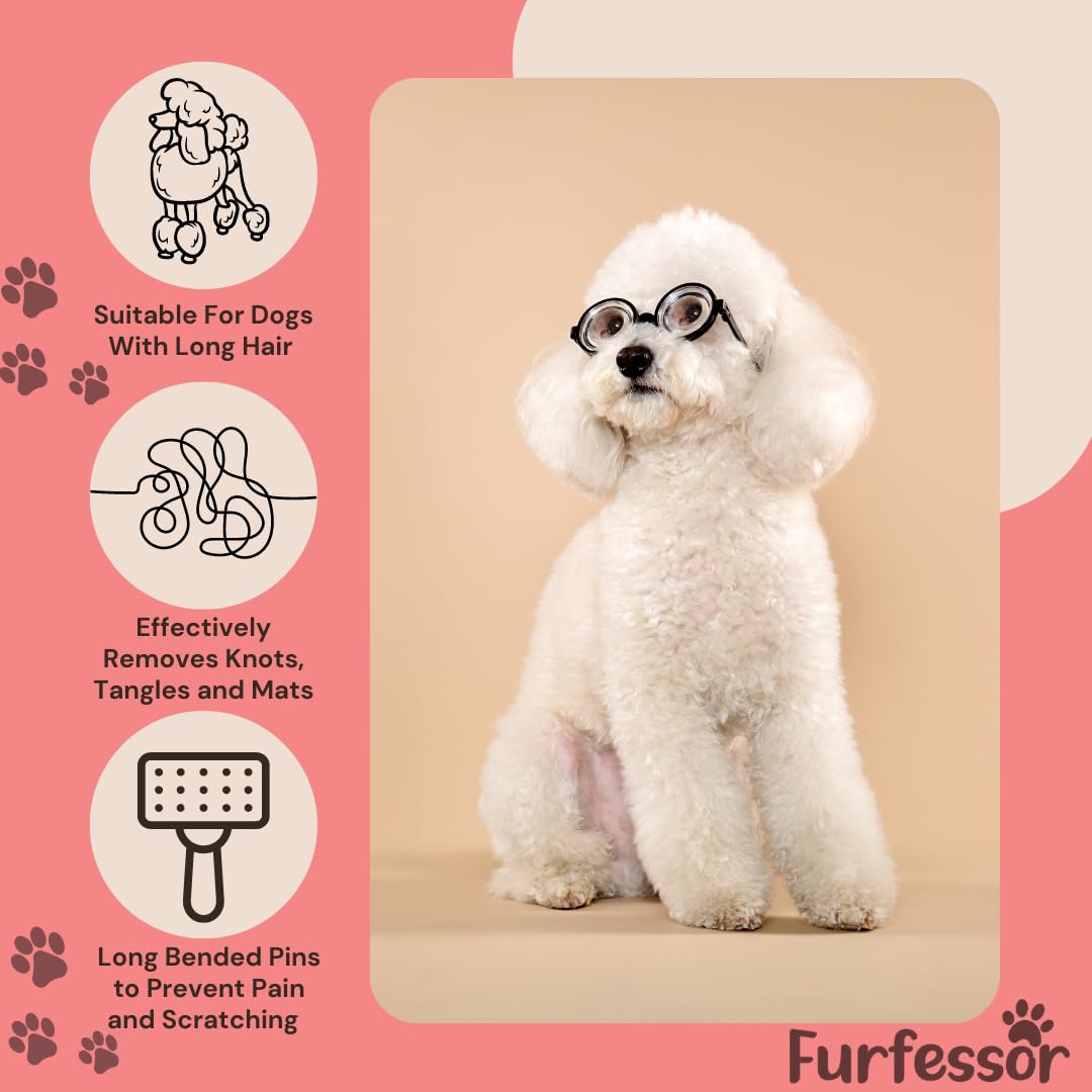 Furfessor Cepillo Profesional Grande Para Perros (Goldenoodles, Labradoodles, Caniches, Golden Retrievers Y Más) Cepillo Para El Cuidado De Mascotas Con Púas Largas De Acero Inoxidable Para Desenredar