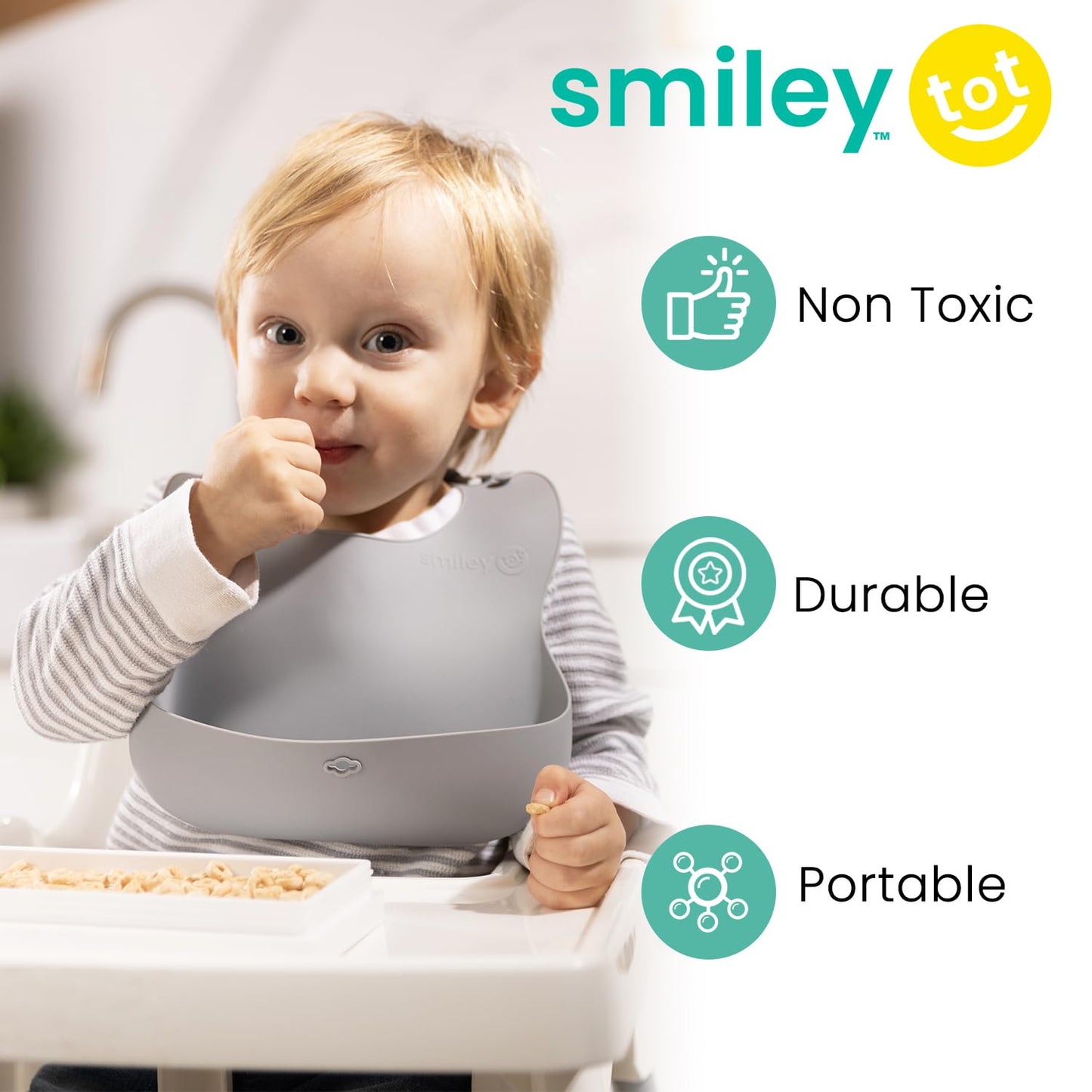 SmileyTot - Babero de silicona para bebé, sin BPA, duradero, para bebés y niños pequeños Impermeable y ajustable. (Rose Bud)