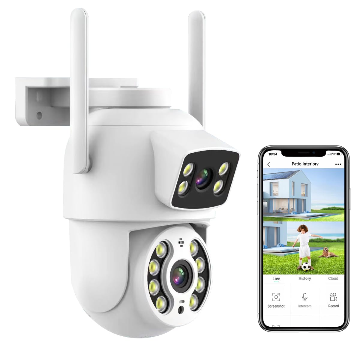 Cámara de Seguridad Exterior EASYTAO 2K 3MP Wifi Doble Lente IP66 con Audio Bidireccional y Visión Nocturna Compatible Alexa
