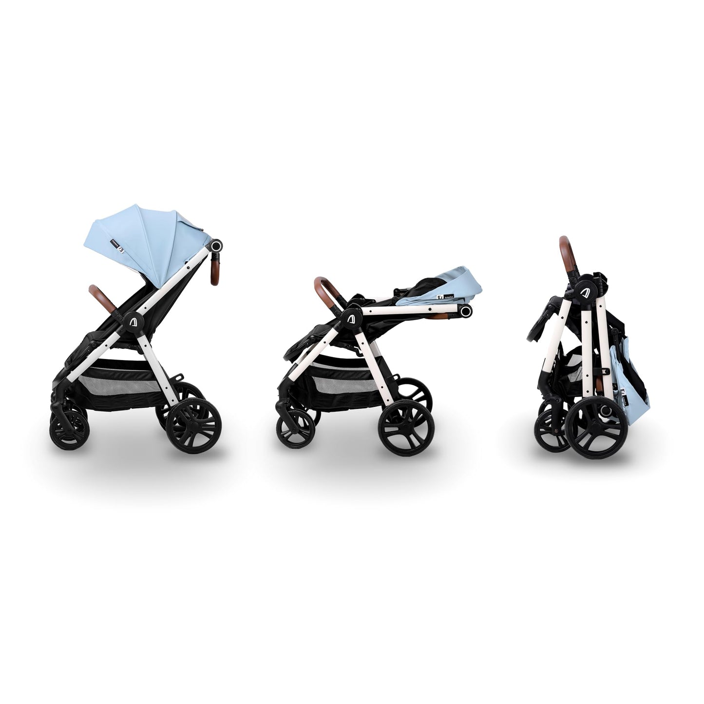Carriola Plegable Para Bebé Unyotons, Estructura Ligera De Aluminio, Llantas Antideslizantes De Goma, Sistema Plegable Semi Automatico. Diseño Moderno, Resistente. (Azul Claro)