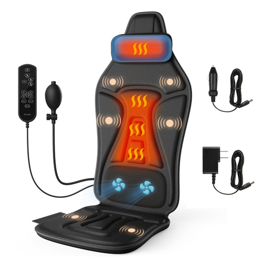 comrelax Masajeador de Espalda con Calor para aliviar el Dolor de Tejido Profundo, cojín de Asiento de masajeador de Silla portátil con Masaje de vibración, Almohadilla de Silla de Masaje de Espalda