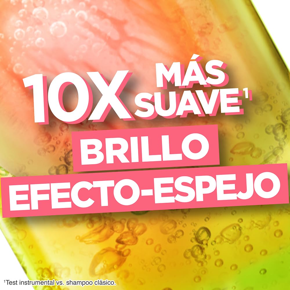 Garnier Fructis Adiós Esponjado Tratamiento Keratin Glow Water Antifrizz, 180ml 10X mas Suave, Brillo Efecto Espejo con Oleo de Argán y Keratina Liquida