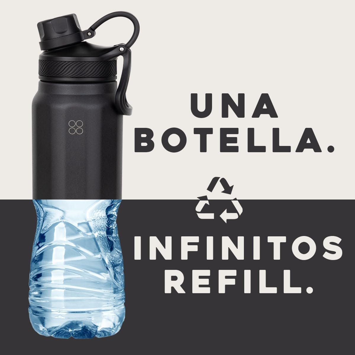 BUFFER FLASK - Termo de Acero Inoxidable | Botella de Agua Aislante, Termos Agua Fría (24 horas) o Caliente (12 horas) | Antigoteo, Hermético | Incluye tapas | 700 ml - 24 Oz| Color Negro
