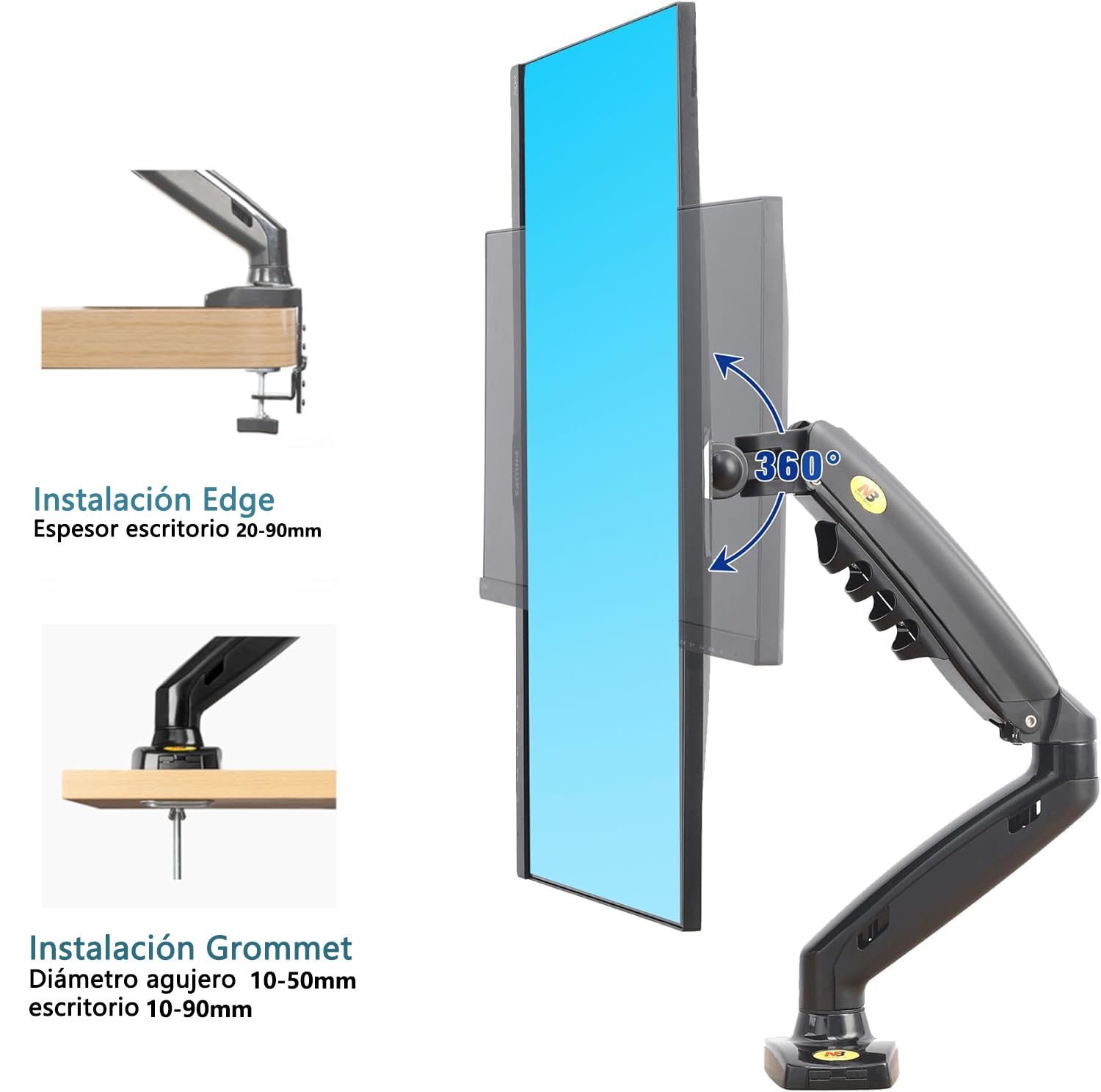 Soporte Hidráulico MORNWELL Negro con Bandeja Ajustable Ergonómica para Laptop y Monitor