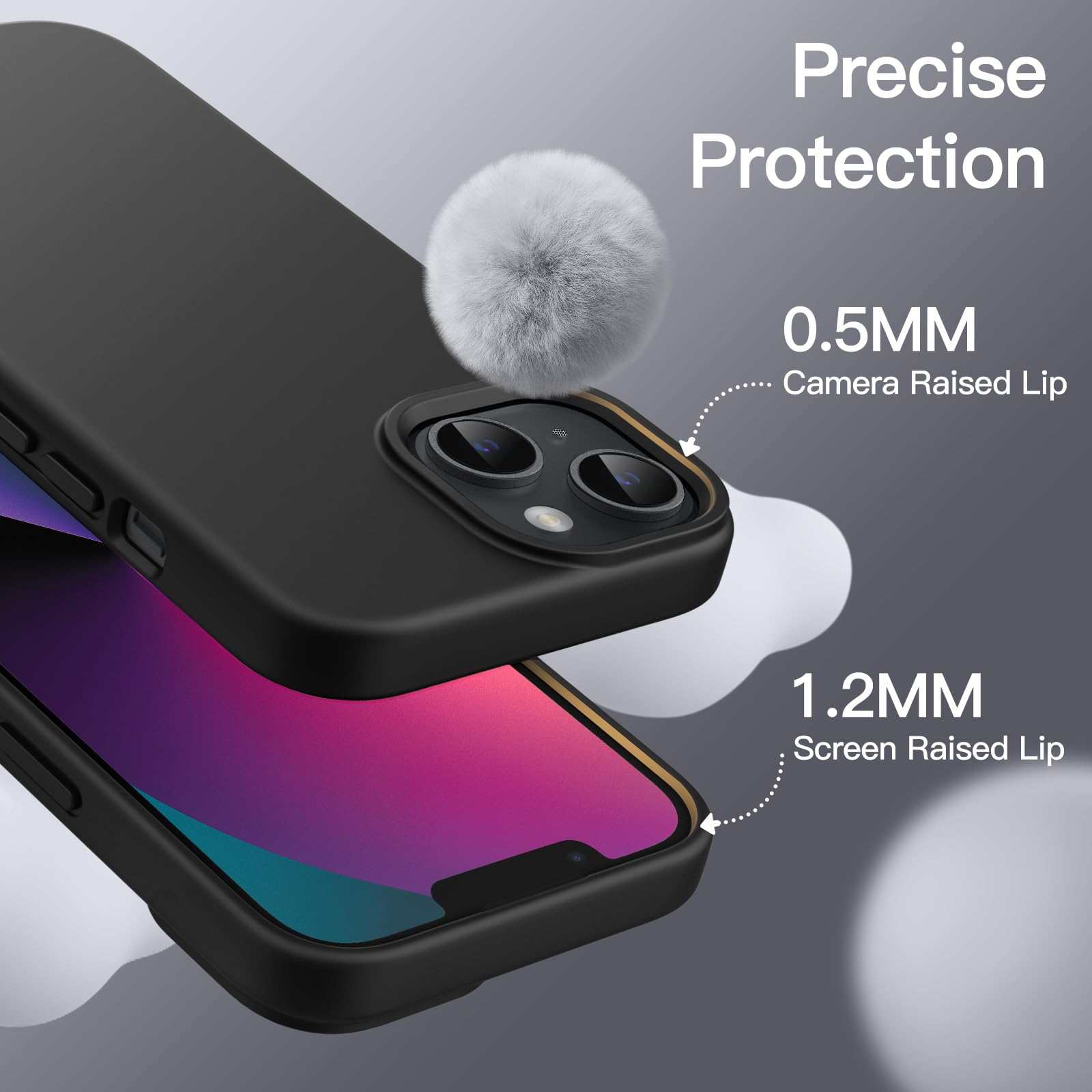 JETech Funda Silicona para iPhone 13 6,1 Pulgadas, Protectora de Cuerpo Completo con Tacto Suave y Sedoso, Antigolpes Carcasa con Forro de Microfibra (Negro)