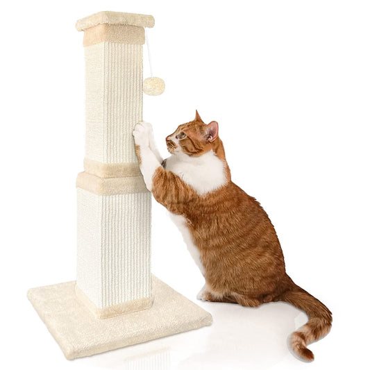 AGYM Poste rascador para gatos, 31 pulgadas de alto tamaño para gatos y gatitos adultos, sisal natural moderno rascador para gatos, torre para gatos protege muebles y ejercita a tus gatos