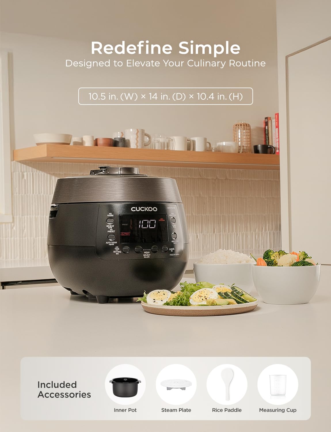 Cuckoo CRP-RT0609FB - 6 tazas, olla de arroz de doble presión y calentador - GABA, quemado, turbo - opciones de vapor de alta o sin presión - Fabricado en Corea - Negro
