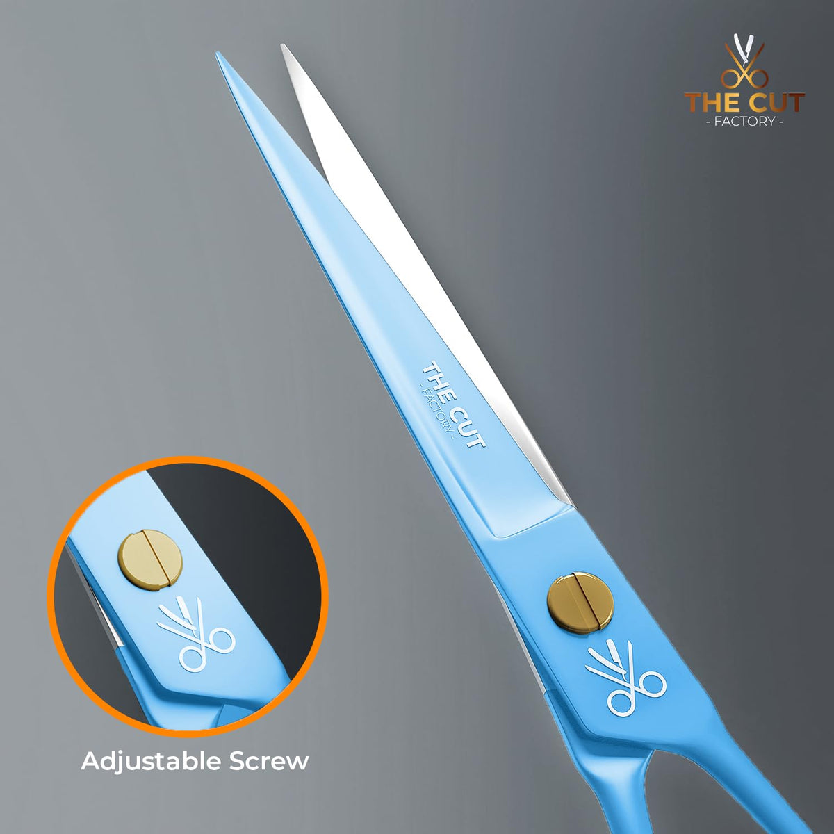 The Cut Factory- Hair Scissors and Barber Scissors Professional- 6 mejores tijeras de corte de pelo de acero inoxidable con cuchillas de borde de afeitar lisas, uso para salón y uso personal (azul)