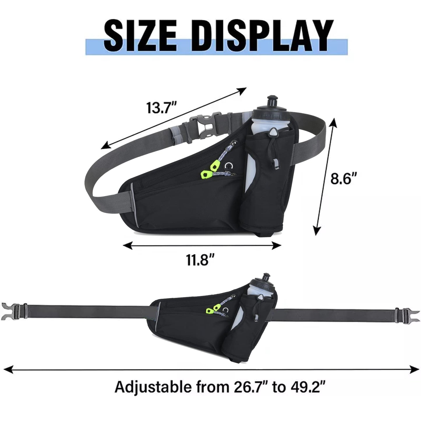 HOTEMIA Riñonera con soporte para botella de agua para hombres y mujeres, correr, senderismo, camping, ciclismo, se adapta a todos los teléfonos (botella no incluida), Negro -, Una talla, Deporte