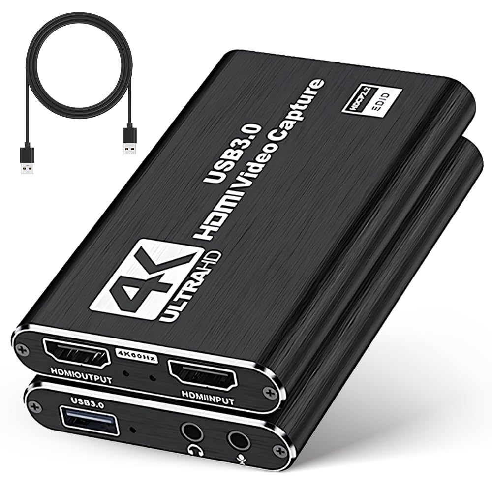 vantisan Capturadora de Video HDMI, 4K HDMI a USB3.0 Video Converter, 1080P@60Hz Video Tarjeta de Captura de Juego,con Entrada de Micrófono de 3.5mm, para Windows, Linux OS, Mac OS, OBS