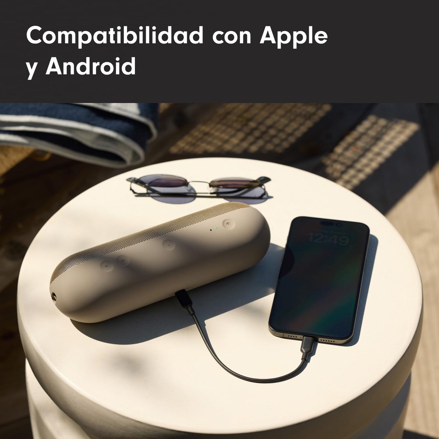 Beats Pill (Última versión)– Altavoz Bluetooth portátil, hasta 24 Horas de batería, Resistente al Agua, Compatible con Apple y Android, Sonido Potente para el hogar, Exteriores y Viajes– Champán