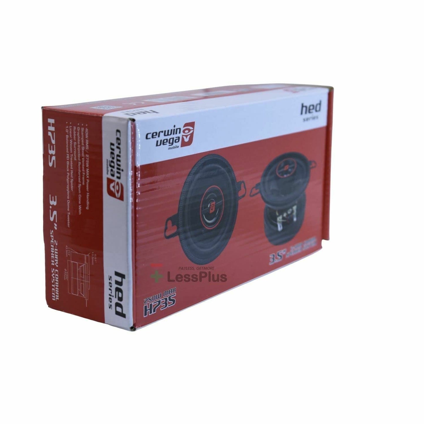 CERWIN-VEGA! Cerwin Vega Mobile CV Cerwin Vega HED Series - Altavoces coaxiales de 2 vías de 3.5 pulgadas - 4Ω, 25W RMS, marco de acero estampado duradero, cono de grafito, araña lineal, altavoz de agudos PEI de 1 pulgada - Ultimate