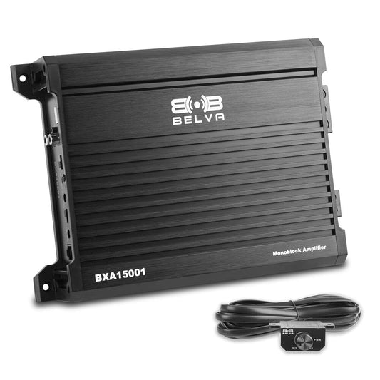 Belva BXA15001 1500W Peak BX-Series 2 ohmios estable clase A/B monobloque amplificador de audio para automóvil con control remoto de nivel de subwoofer