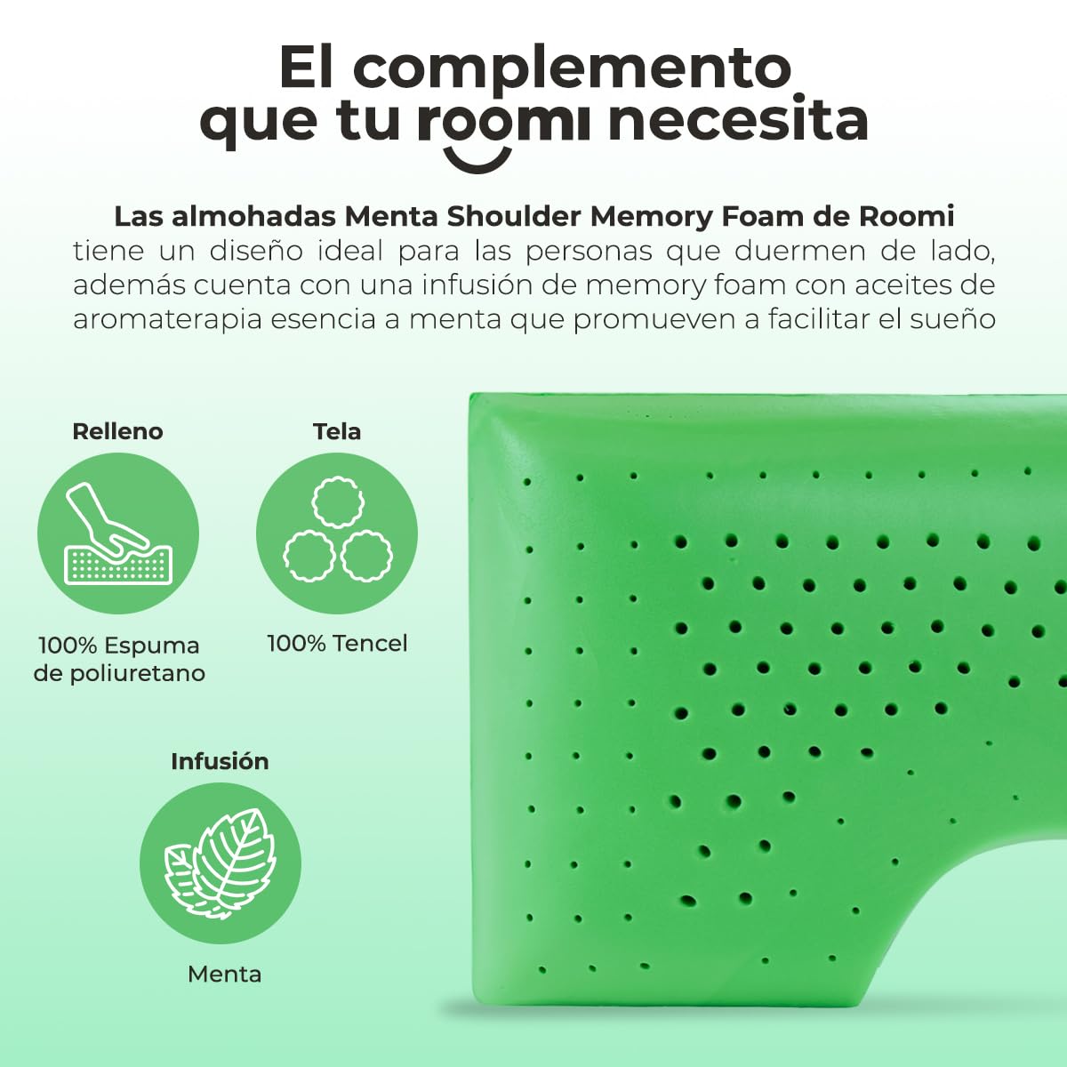 Almohada Shoulder ROOMI Menta con Aromaterapia y Tecnología Air Flow Hipoalergénica
