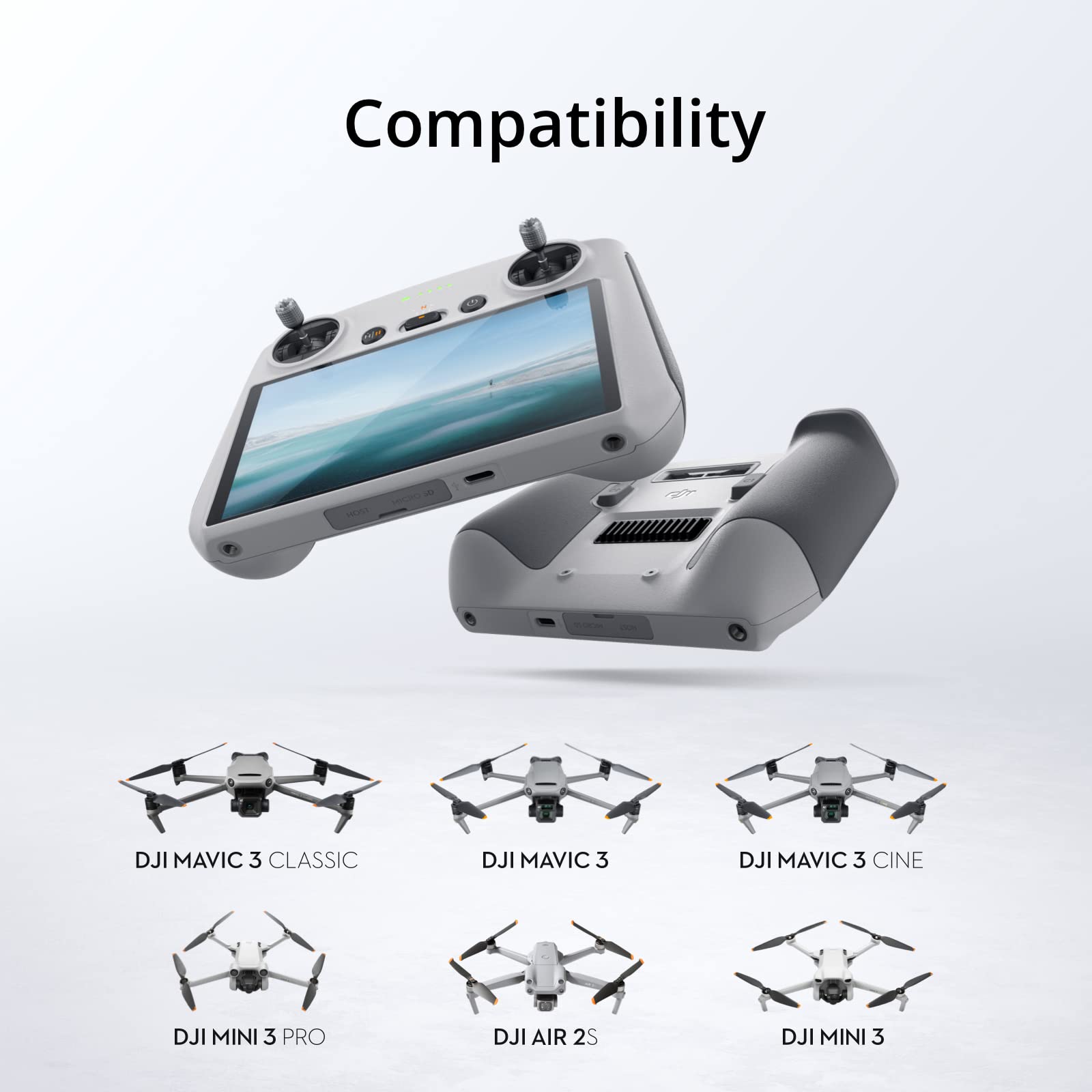 DJI RC, Mando a Distancia con Cuerpo Ligero, visualización FHD, batería de 4 Horas, Barras de Control de precisión, transmisión O3+