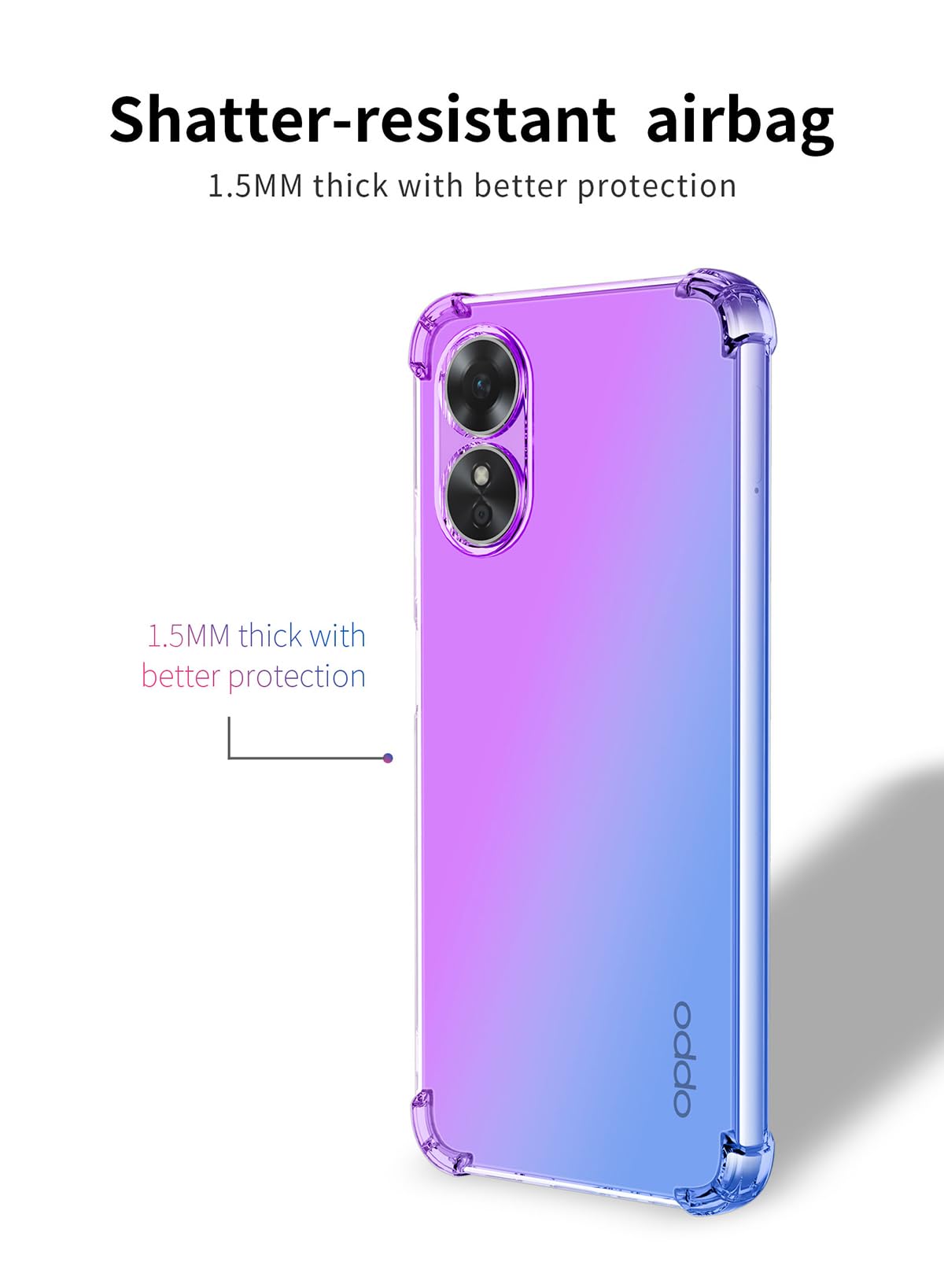 DABUNA Funda para OPPO A17 Case Uso Rudo,Transparente Colores Degradados Protectora de Cámara Anticaída Carcasa Bumper(Púrpura Azul)